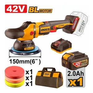 Lustra Pulidora 42v 150mm Accesorios Bateria Cargador Ingco Amarillo